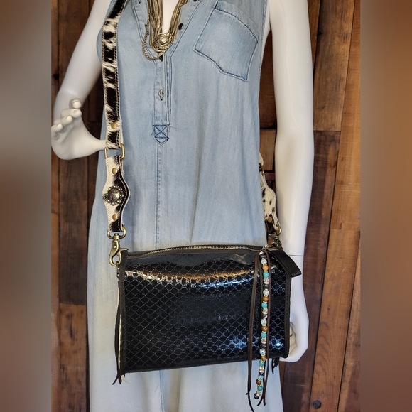 Gucci Black Crossbody PVC Concert Bag Western Boho Style - Picture 3 of 5